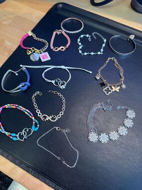 Mixed Bracelet Lot of 12 with Colorful and Silver Pieces and rhinestones